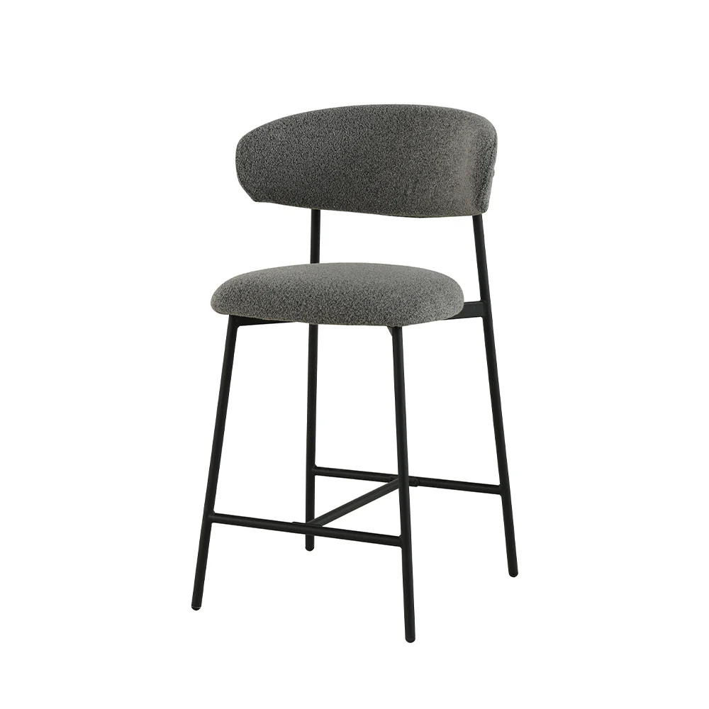 Barkruk Falun Donkergrijs Bouclé met zwart onderstel - Image 3