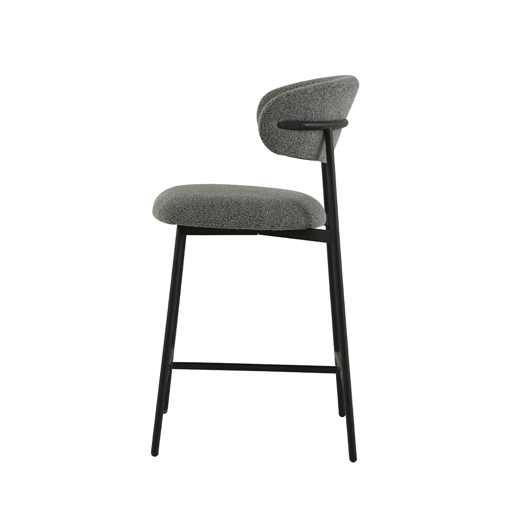 Barkruk Falun Donkergrijs Bouclé met zwart onderstel - Image 4