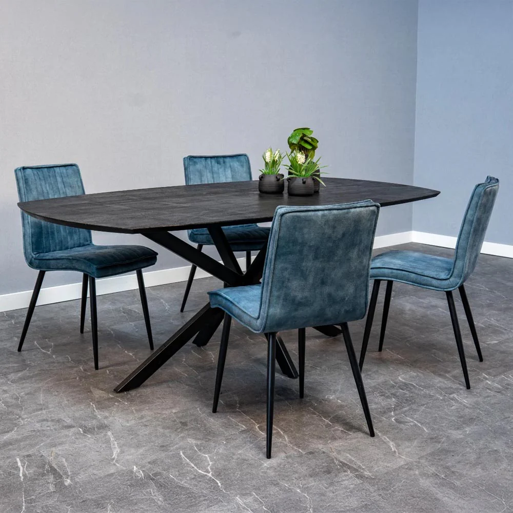 Eetkamerstoel Falster Donkerblauw met zwart onderstel - Image 7