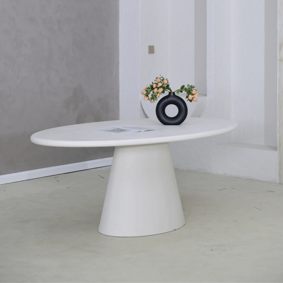 Eettafel Ovaal Maya Microcement Kegelpoot 200 cm Wit - Image 3