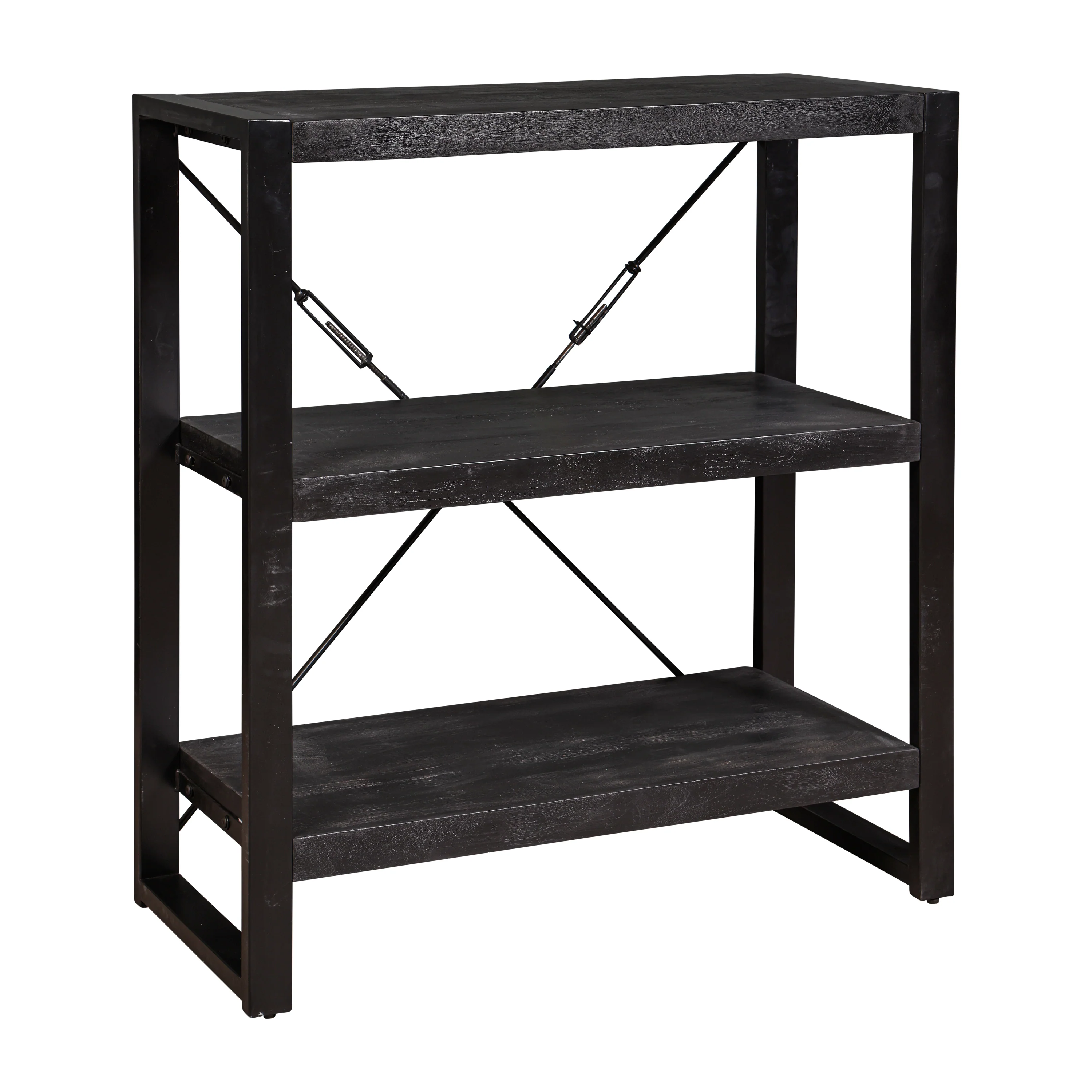 Mangohouten Boekenkast Britt Laag 90 cm Zwart - Image 2