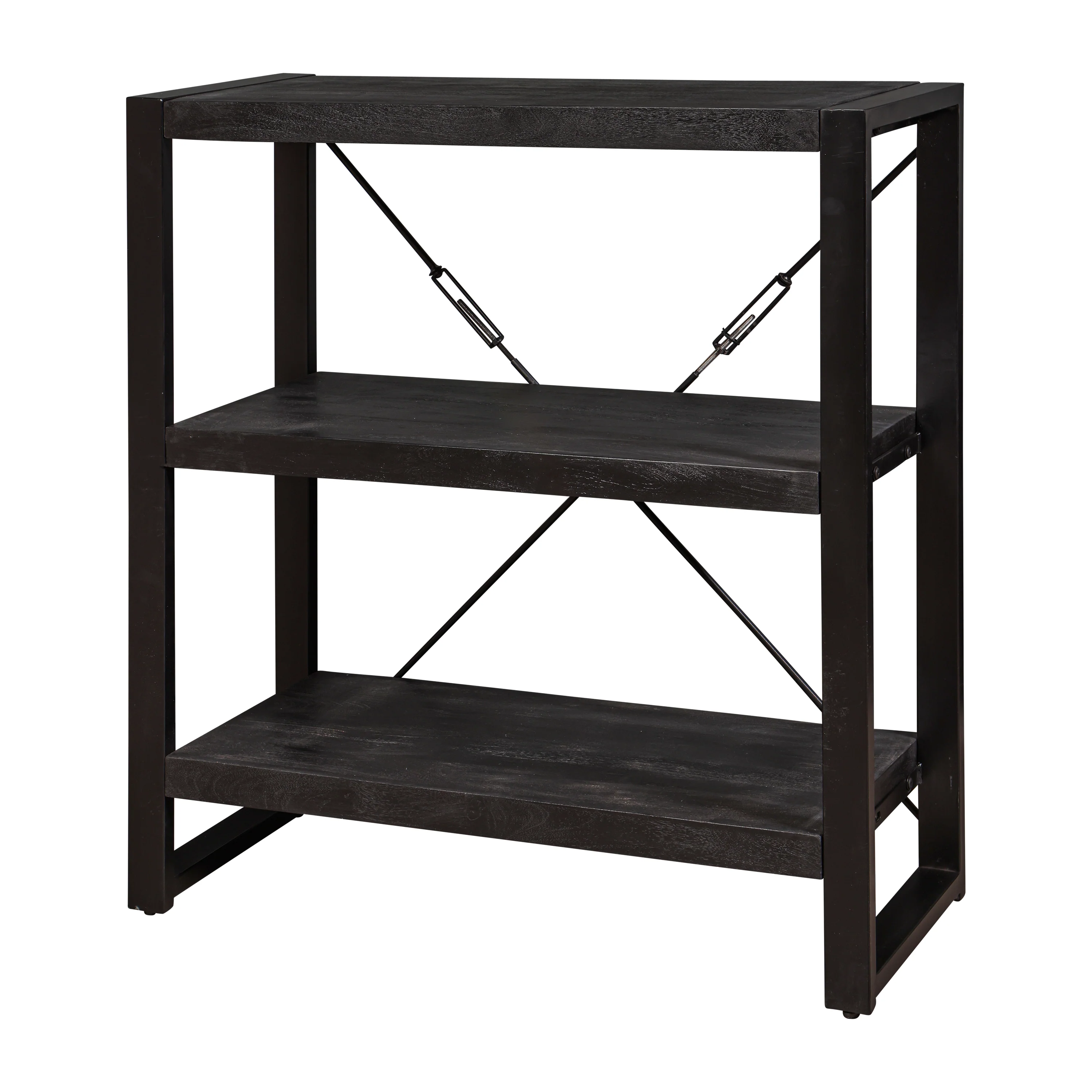 Mangohouten Boekenkast Britt Laag 90 cm Zwart - Image 4