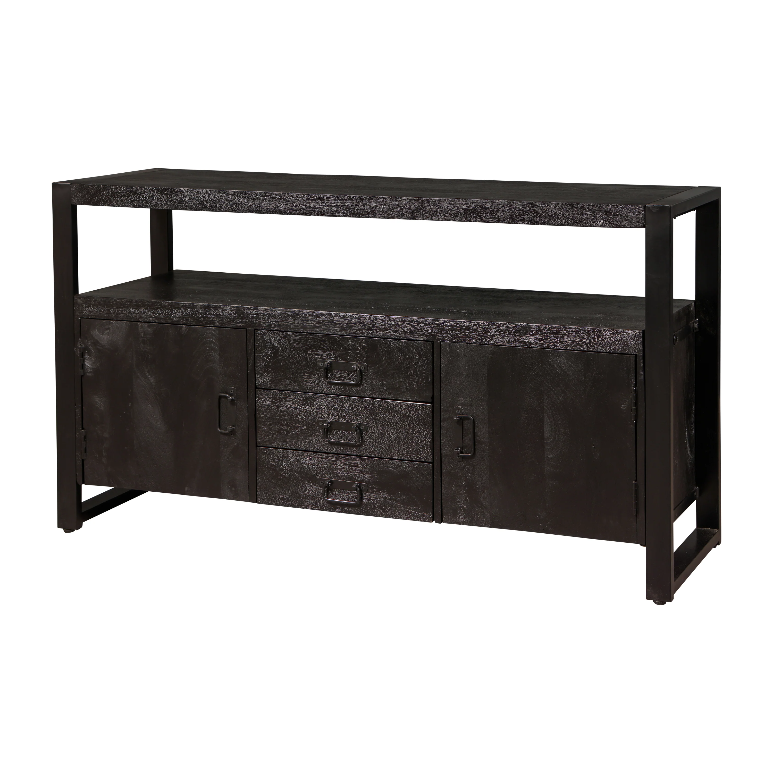 Mangohouten Dressoir Britt 140 cm 2 deuren 3 lades Zwart - Image 5