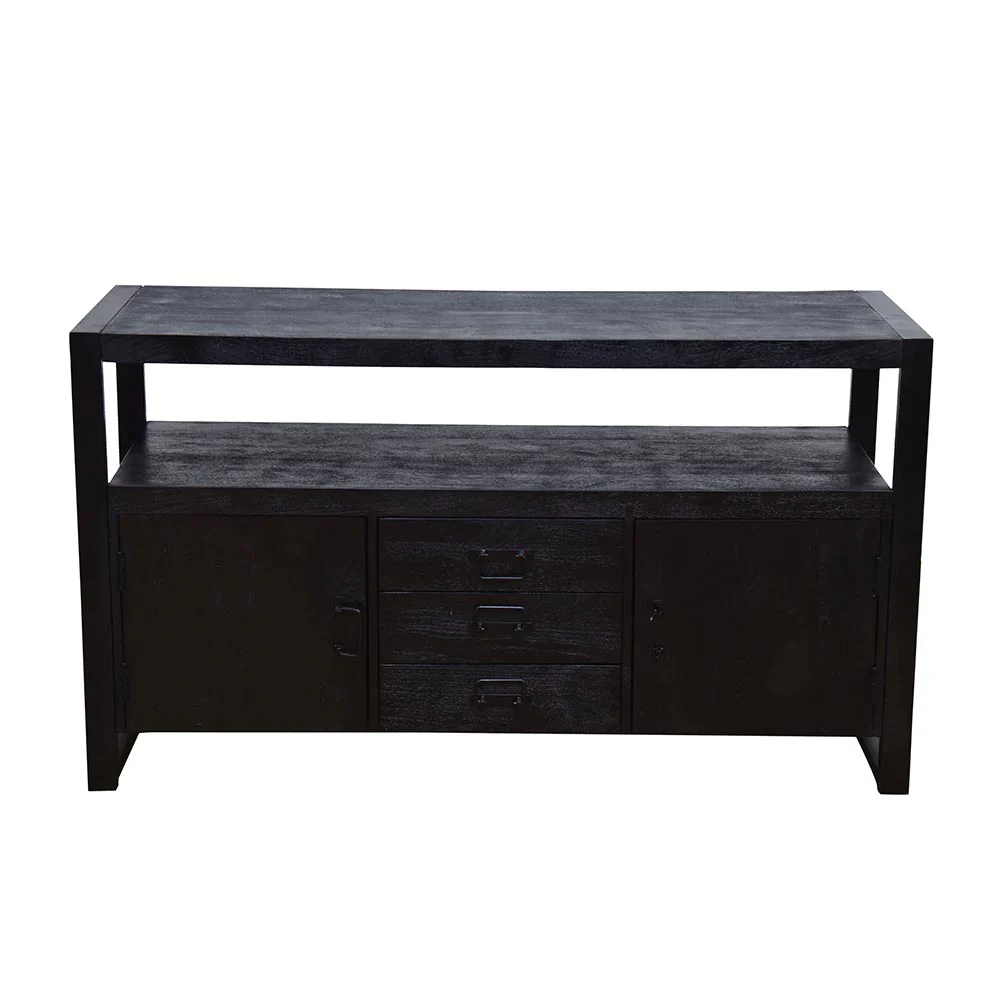 Mangohouten Dressoir Britt 140 cm 2 deuren 3 lades Zwart - Image 6