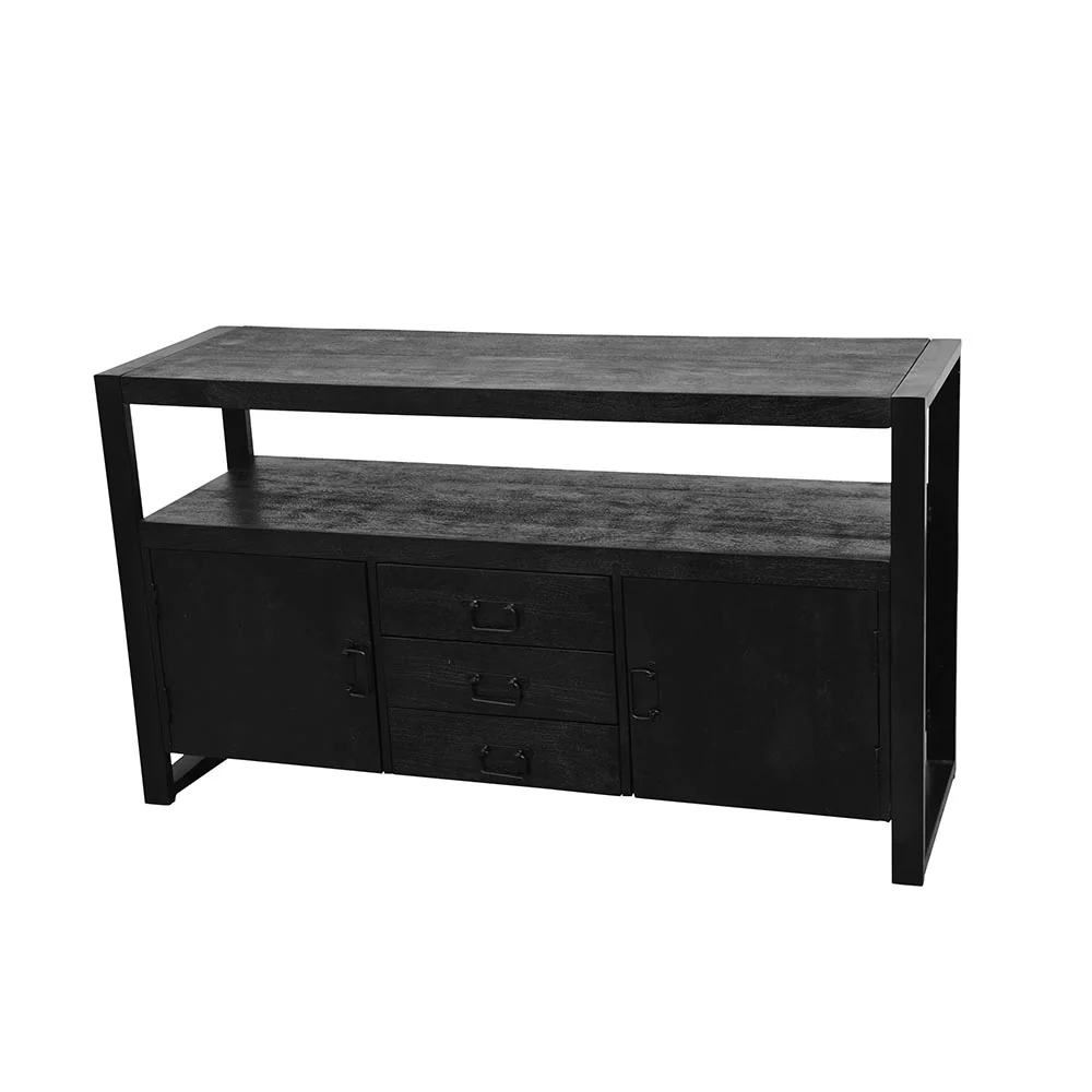 Mangohouten Dressoir Britt 140 cm 2 deuren 3 lades Zwart - Image 7
