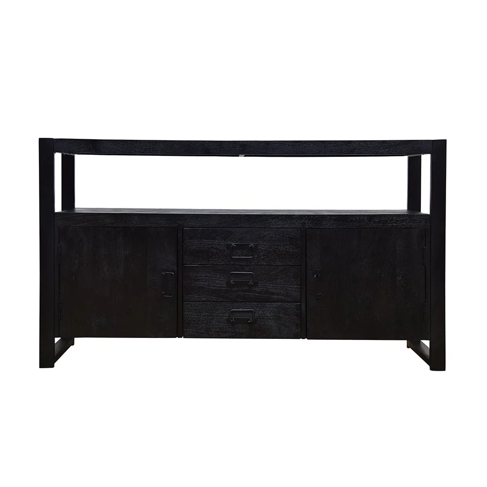 Mangohouten Dressoir Britt 140 cm 2 deuren 3 lades Zwart - Image 8