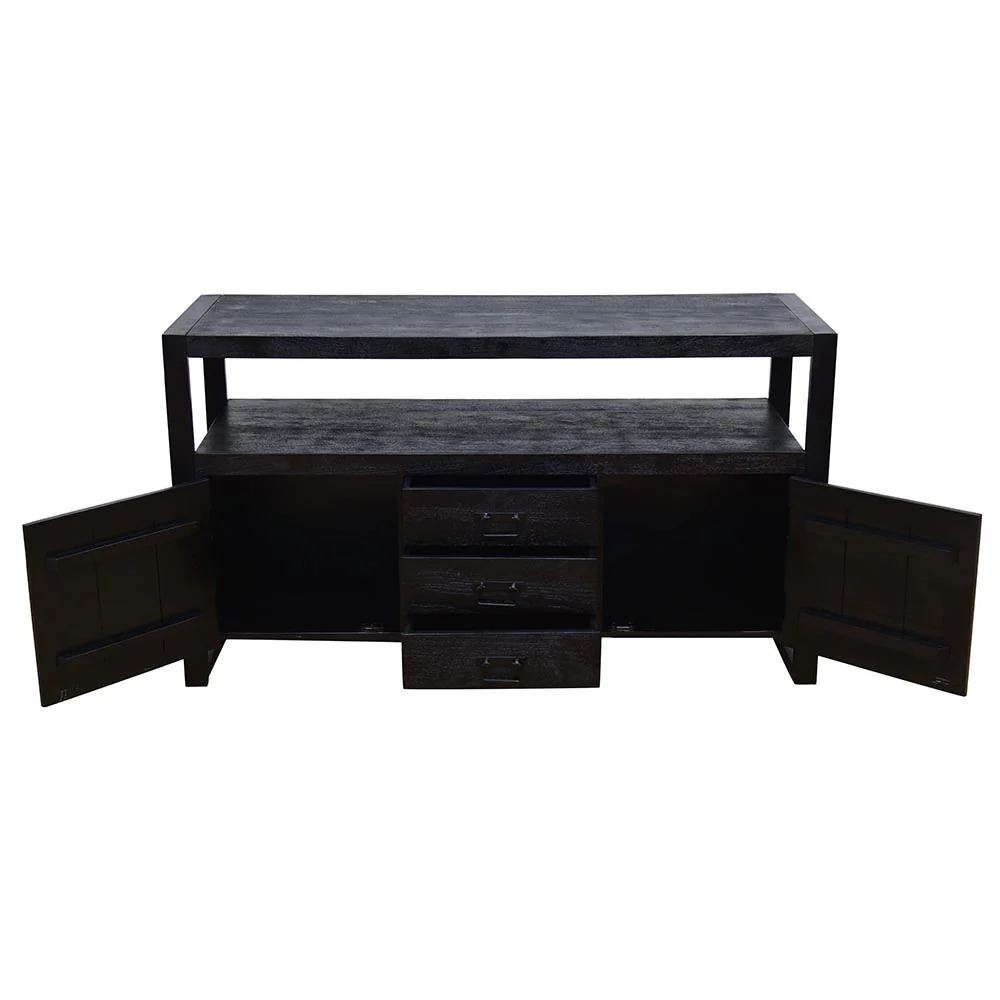 Mangohouten Dressoir Britt 140 cm 2 deuren 3 lades Zwart - Image 9