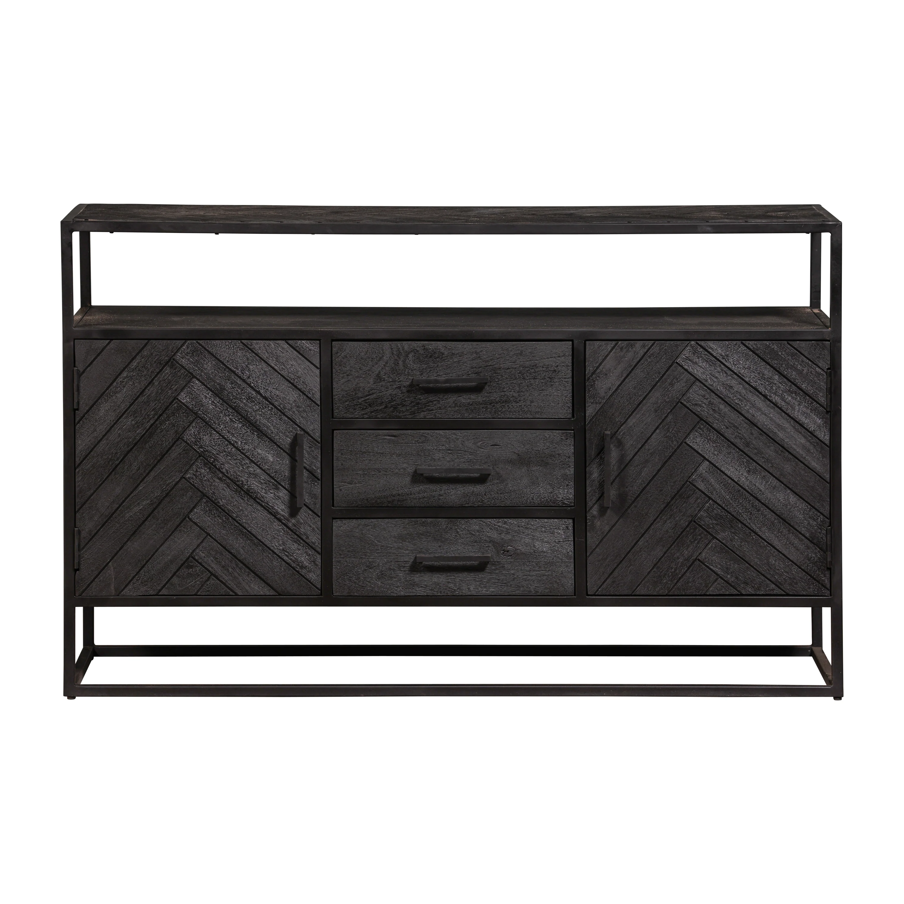 Mangohouten Dressoir Kjeld 145 cm Hoog Zwart - Image 2