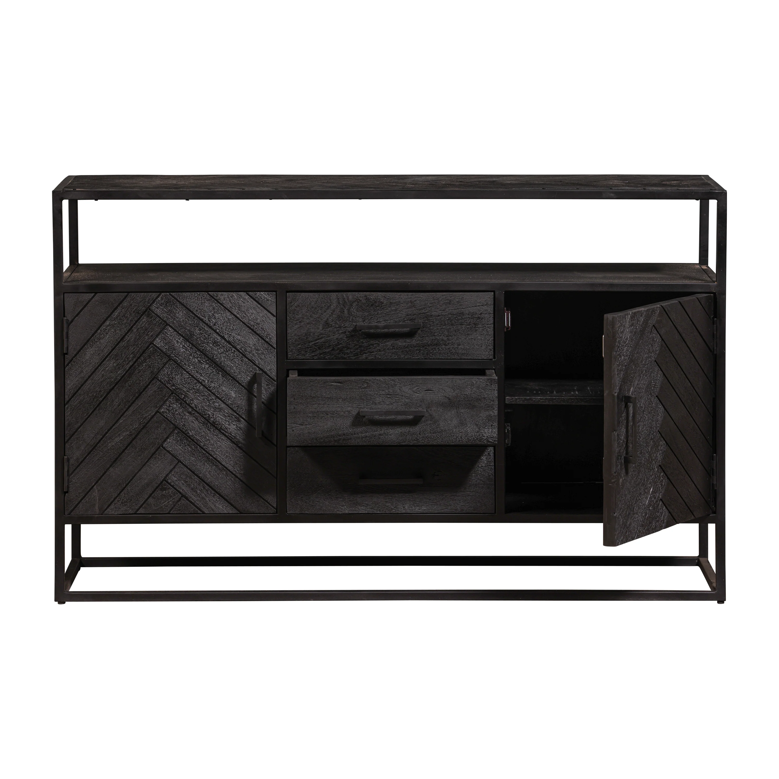 Mangohouten Dressoir Kjeld 145 cm Hoog Zwart - Image 4