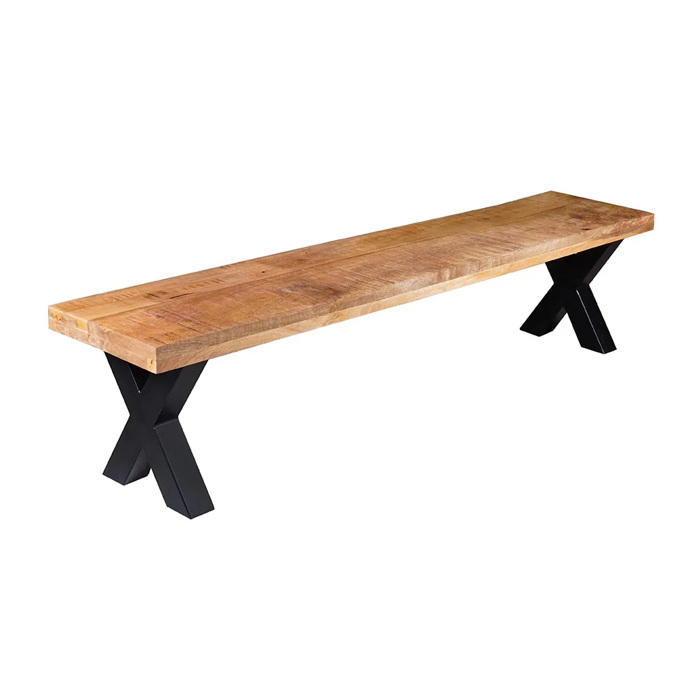 Mangohouten eetkamerbank Cedric X-poot 160x40 cm - Image 2