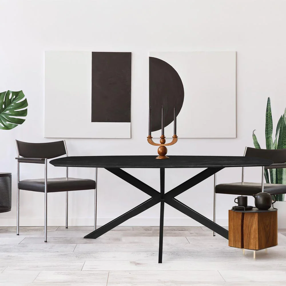 Mangohouten Eettafel Deens Ovaal Tess 240x110 cm Zwart (2,5 cm) - Image 5