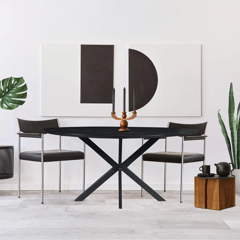 Mangohouten Eettafel Ovaal Julia 220x110 cm Zwart (2,5 cm) - Image 6