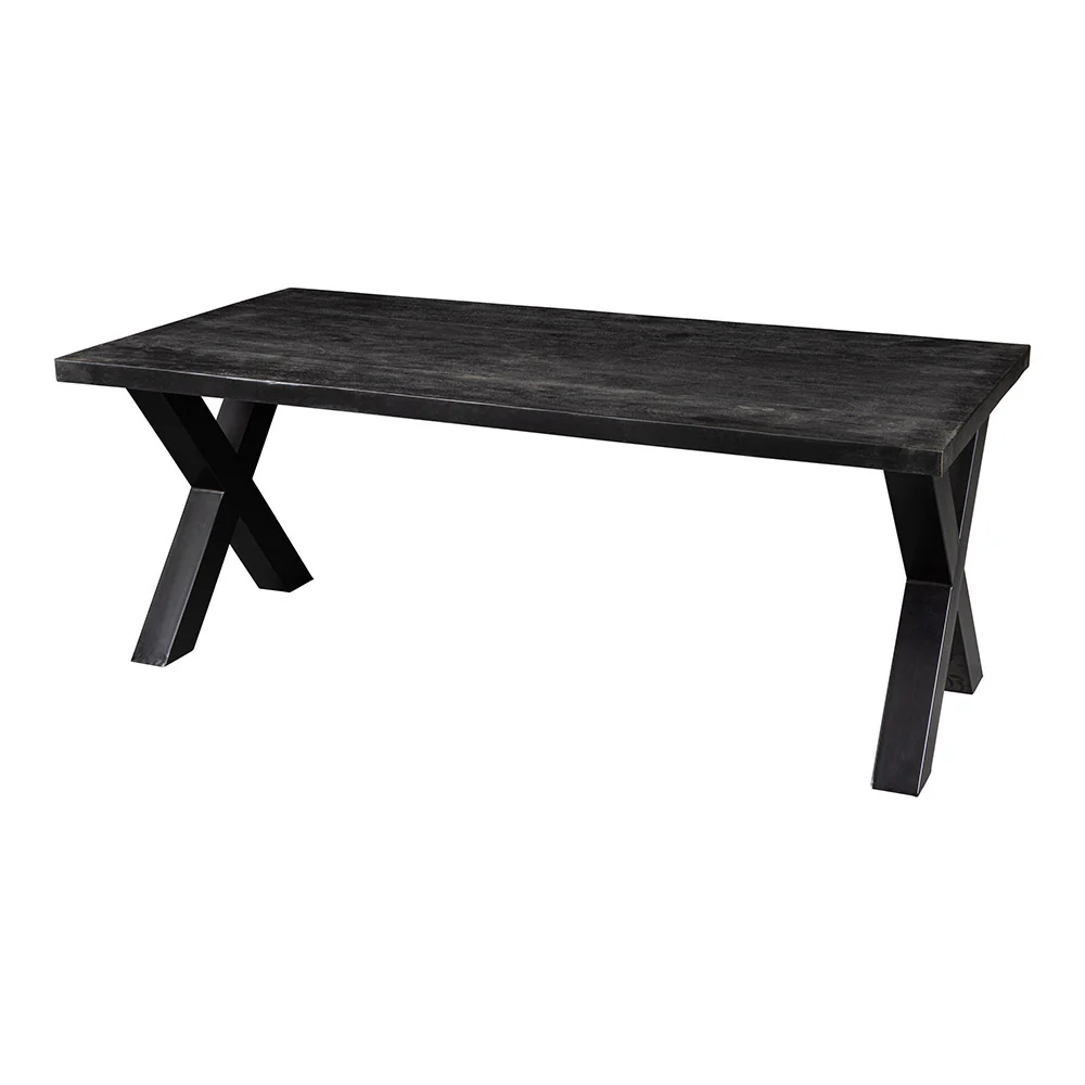 Mangohouten Eettafel Rechthoek Cedric 200x100 cm Zwart (6cm) - Image 4
