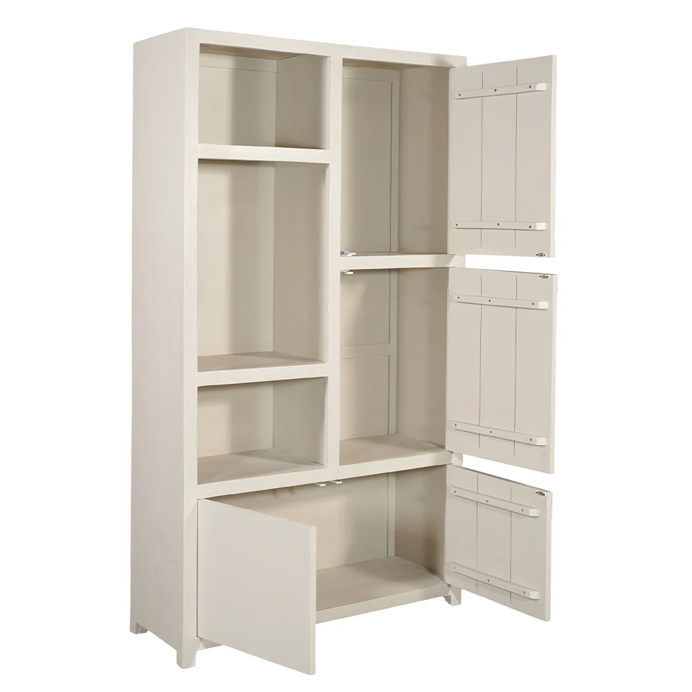 Mangohouten Wandkast Evan 120 cm Crème (3 open vakken, 4 deuren) - Image 4