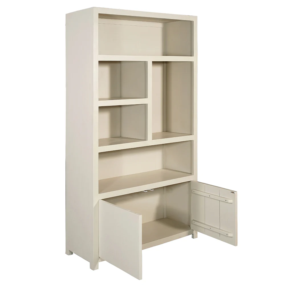 Mangohouten Wandkast Evan 120 cm Crème (5 open vakken, 2 deuren) - Image 3