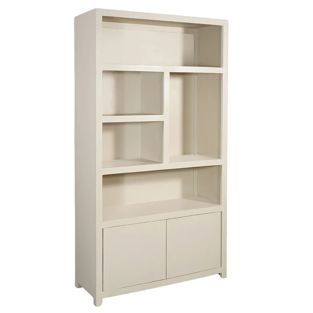 Mangohouten Wandkast Evan 120 cm Crème (5 open vakken, 2 deuren) - Image 4