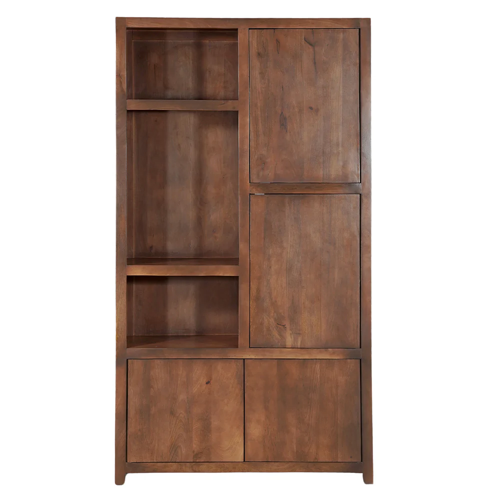 Mangohouten Wandkast Evan 120 cm Walnoot (3 open vakken, 4 deuren) - Image 2