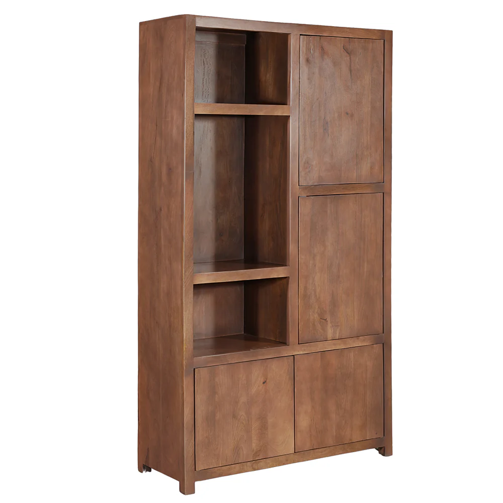 Mangohouten Wandkast Evan 120 cm Walnoot (3 open vakken, 4 deuren) - Image 3