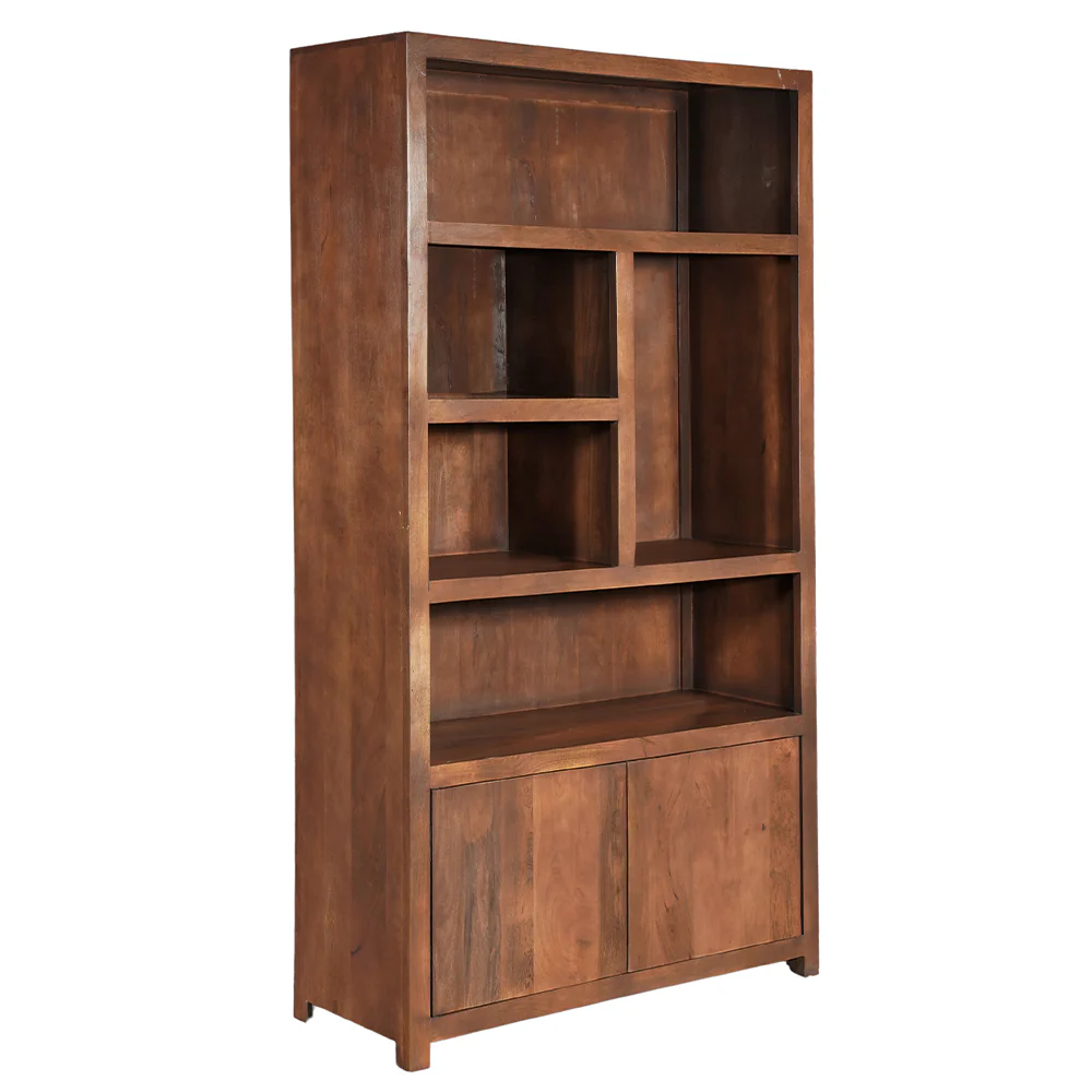 Mangohouten Wandkast Evan 120 cm Walnoot (5 open vakken, 2 deuren) - Image 3