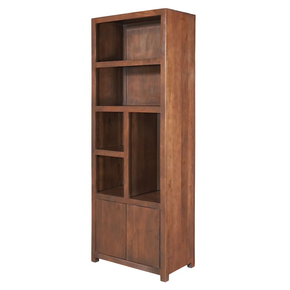 Mangohouten Wandkast Evan 80 cm (5 open vakken, 2 deuren) Walnoot - Image 3