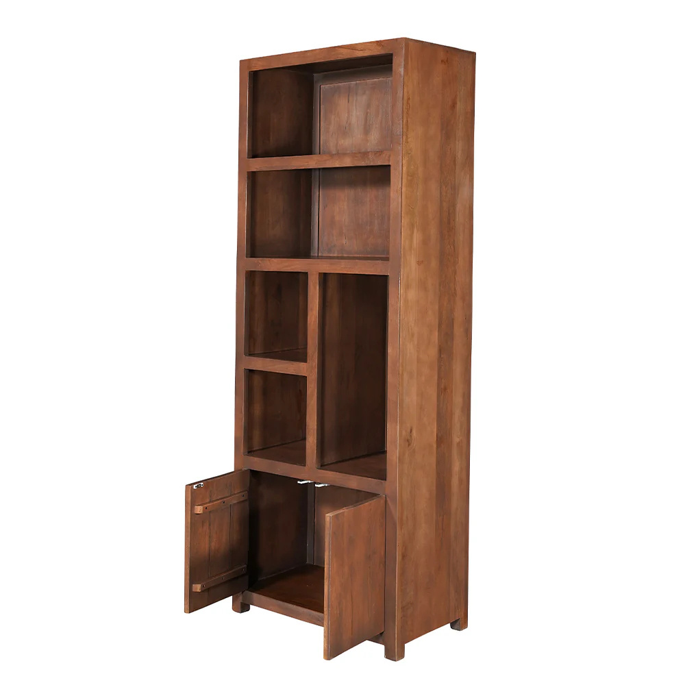 Mangohouten Wandkast Evan 80 cm (5 open vakken, 2 deuren) Walnoot - Image 4